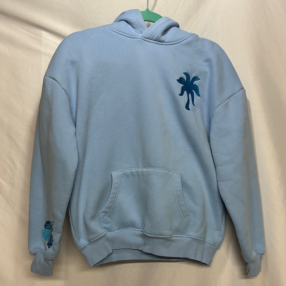 Sky Blue Hoodie with Palm Tree Accent